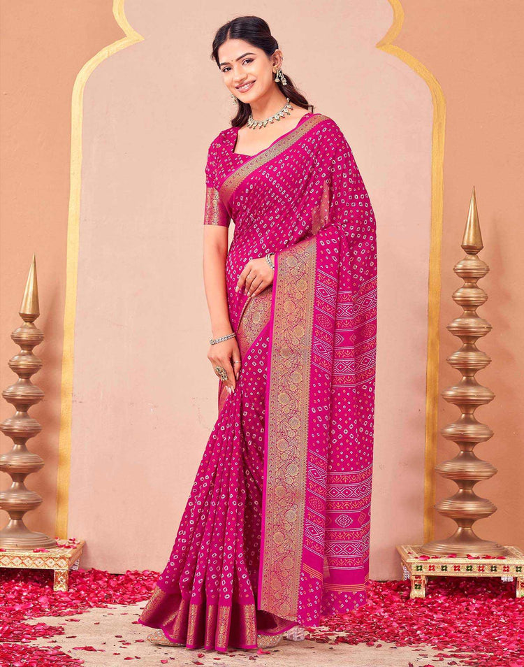 Rani Pink Georgette Bandhani Printed Saree