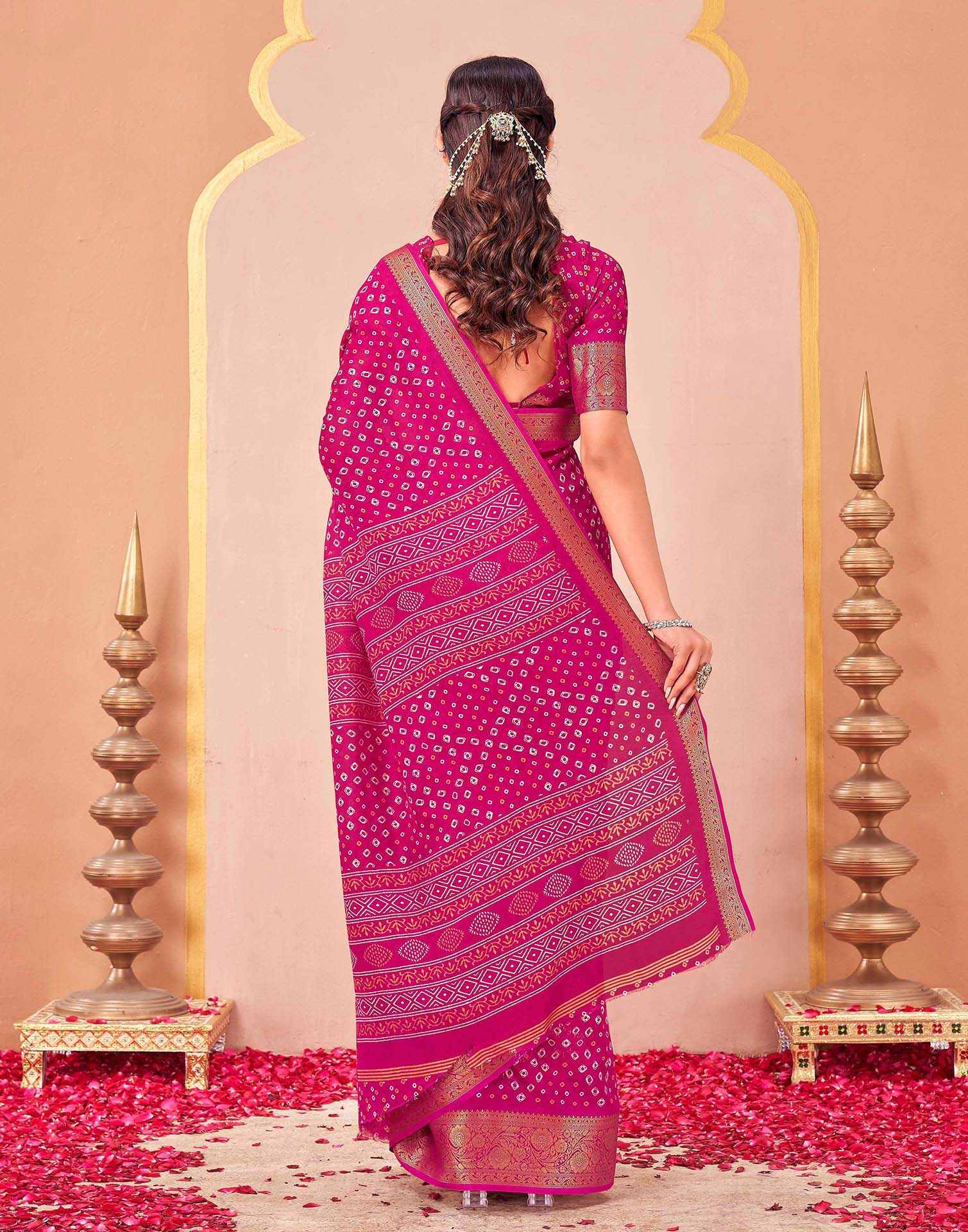 Rani Pink Georgette Bandhani Printed Saree