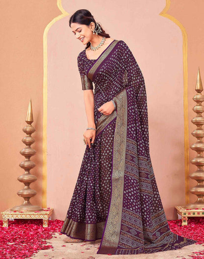Wine Georgette Bandhani Printed Saree