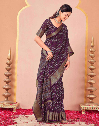Wine Georgette Bandhani Printed Saree