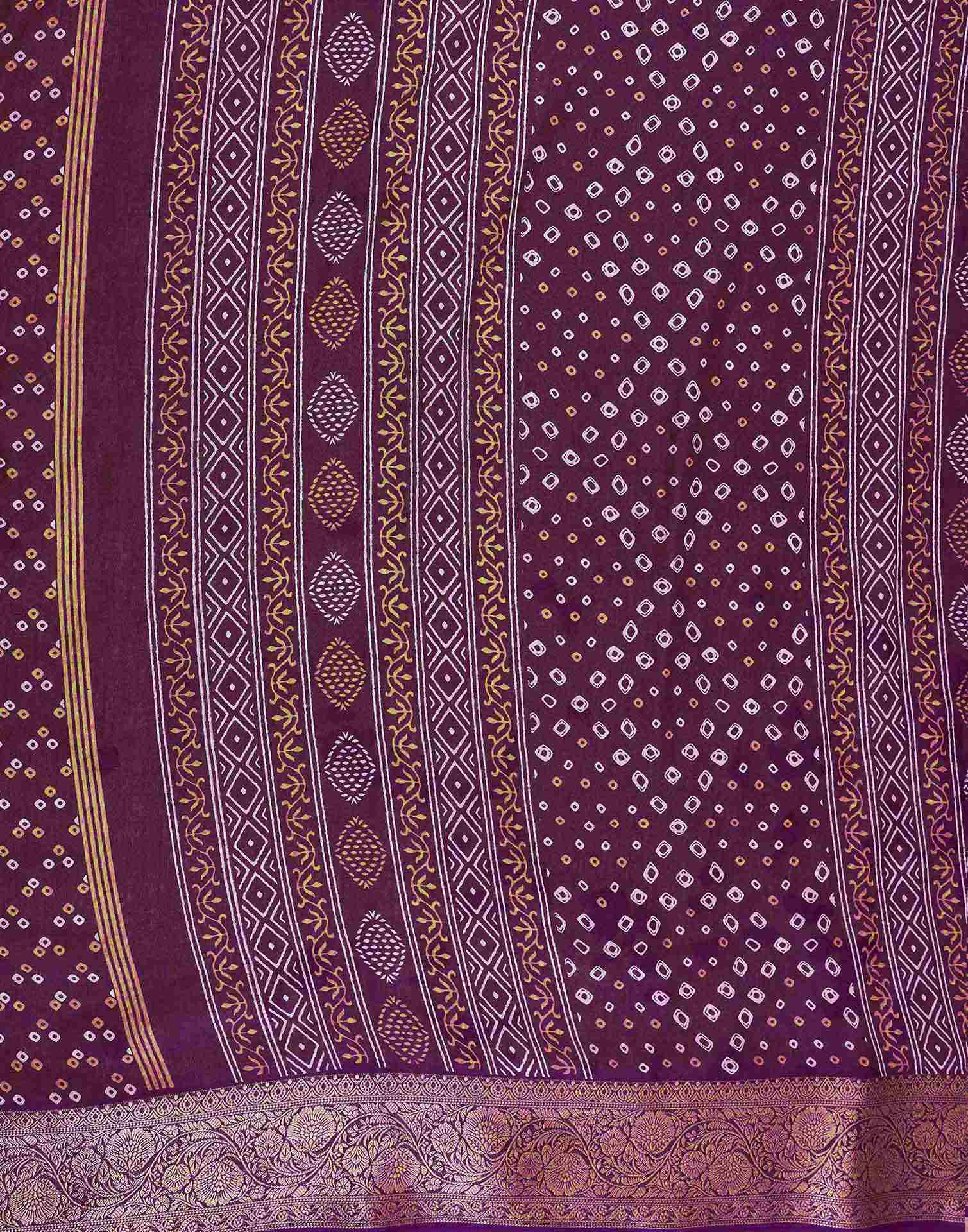 Wine Georgette Bandhani Printed Saree