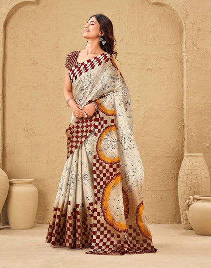 Beige Khadi Printed Saree