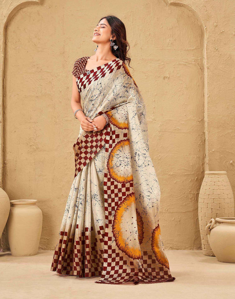 Beige Khadi Printed Saree