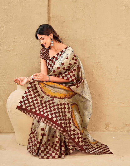 Beige Khadi Printed Saree