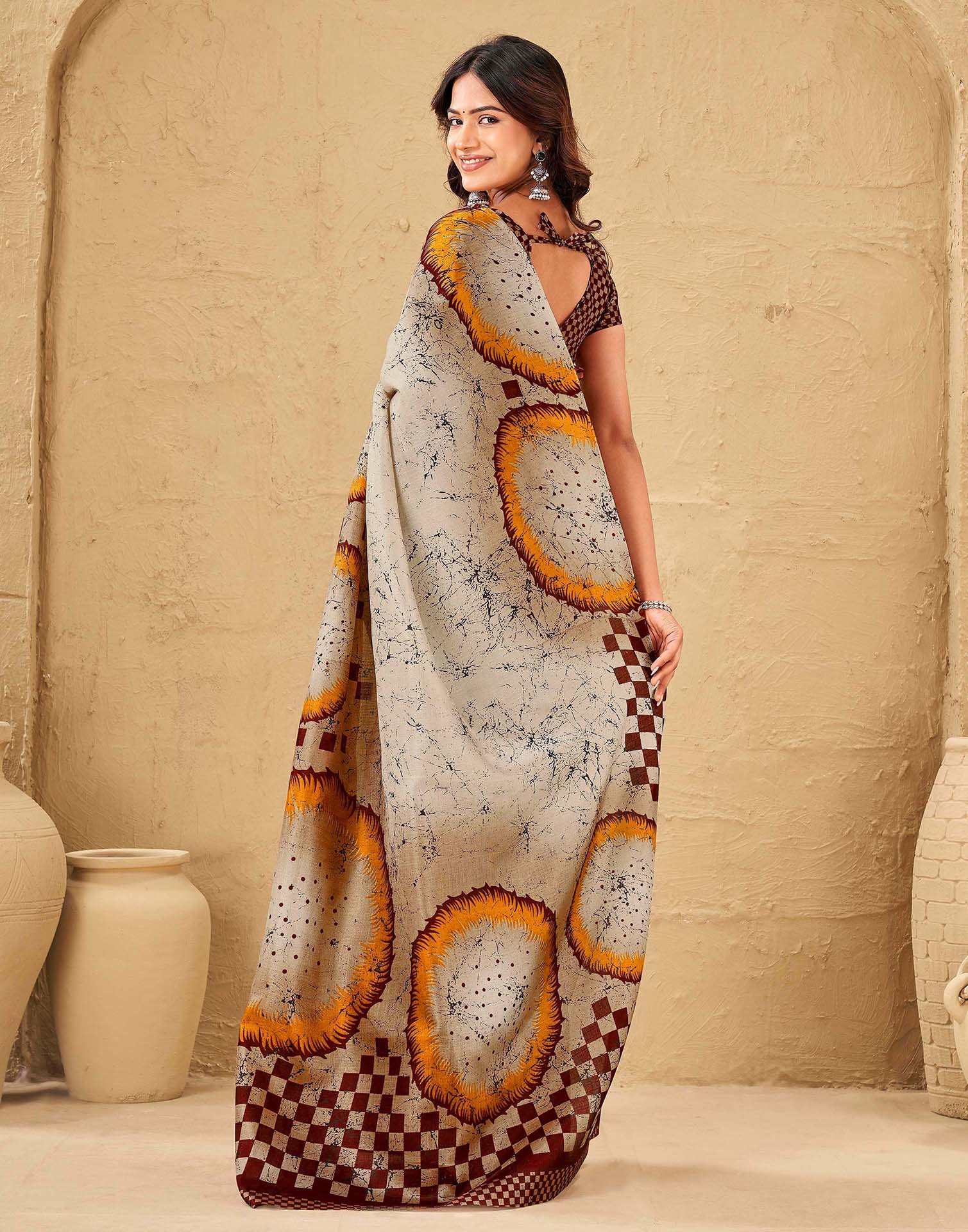 Beige Khadi Printed Saree