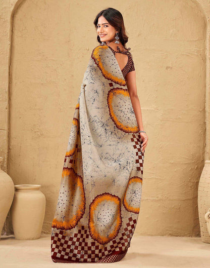 Beige Khadi Printed Saree