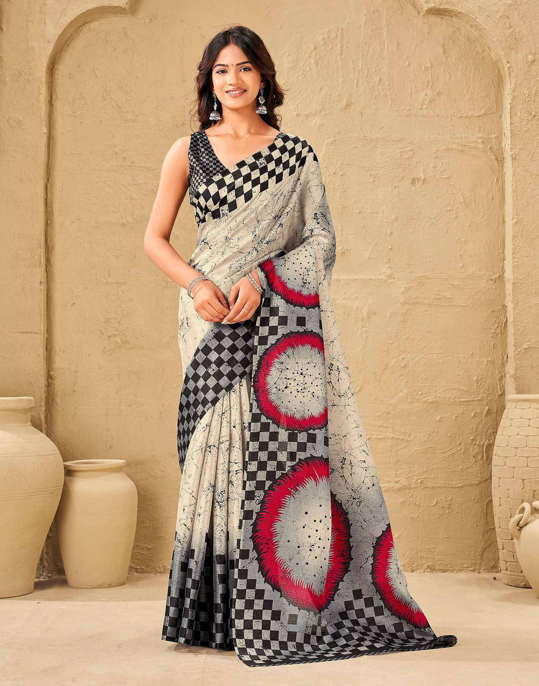 Beige Khadi Printed Saree
