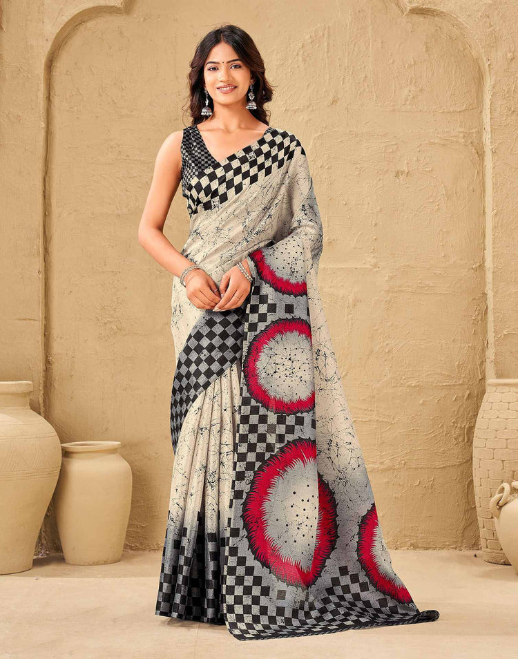 Beige Khadi Printed Saree