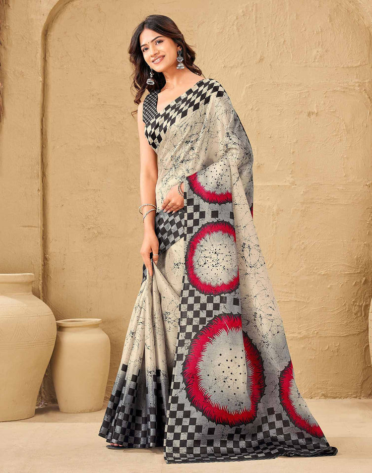 Beige Khadi Printed Saree