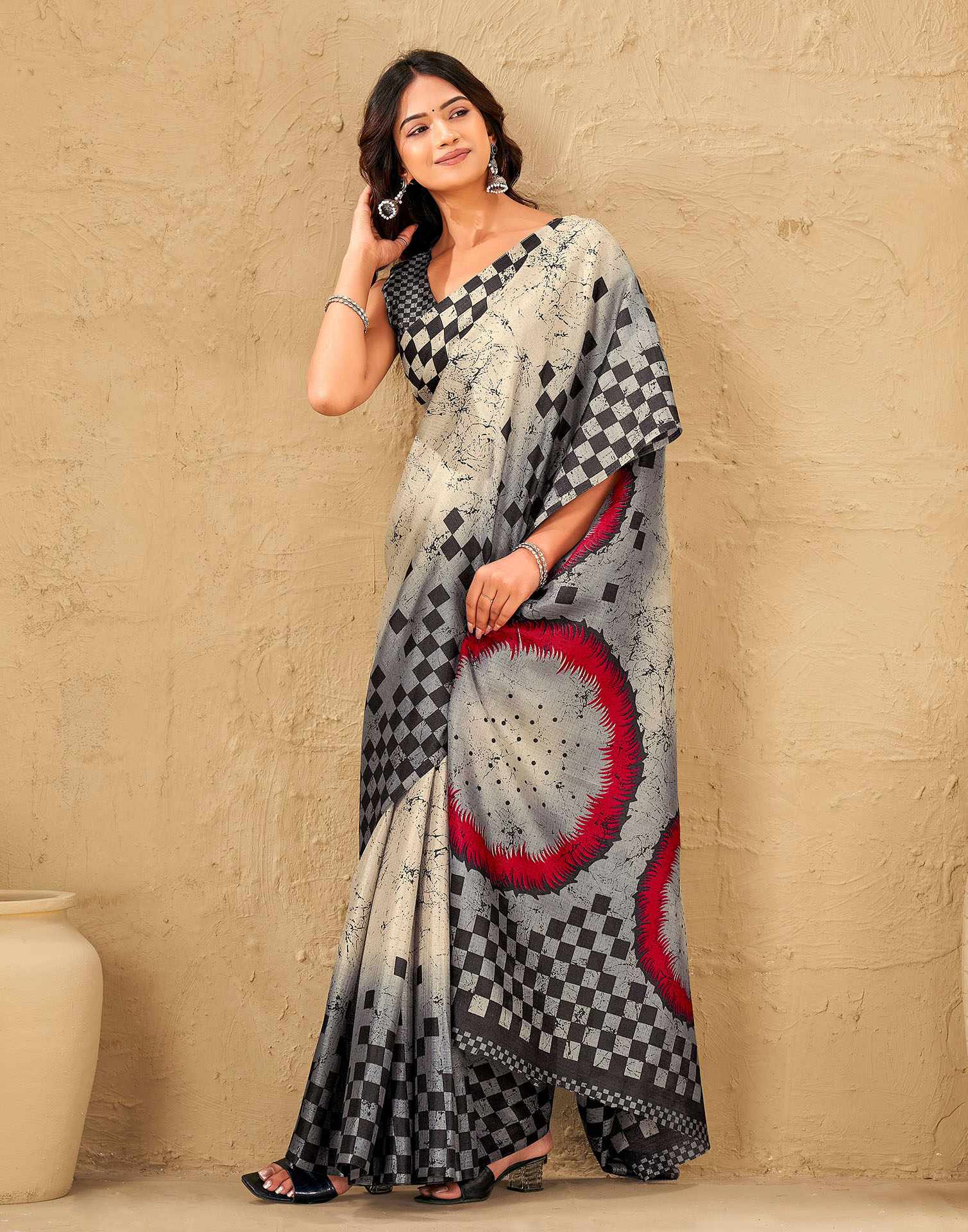Beige Khadi Printed Saree
