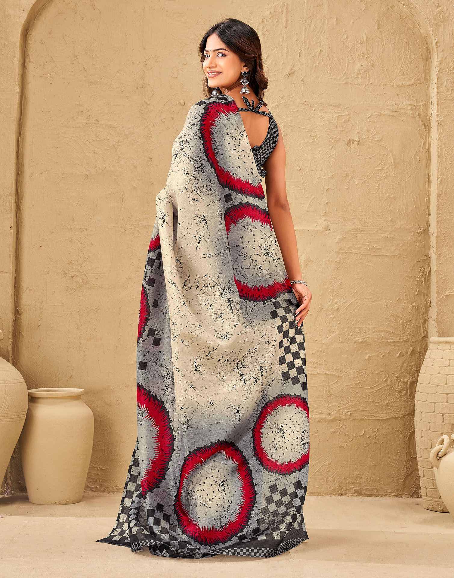 Beige Khadi Printed Saree