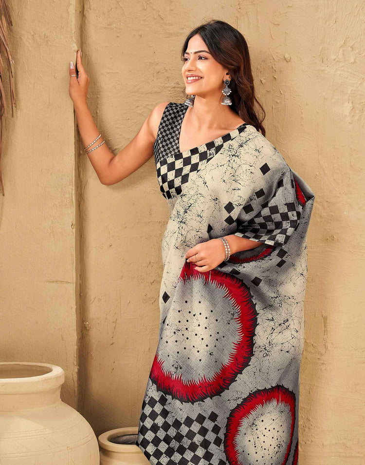 Beige Khadi Printed Saree