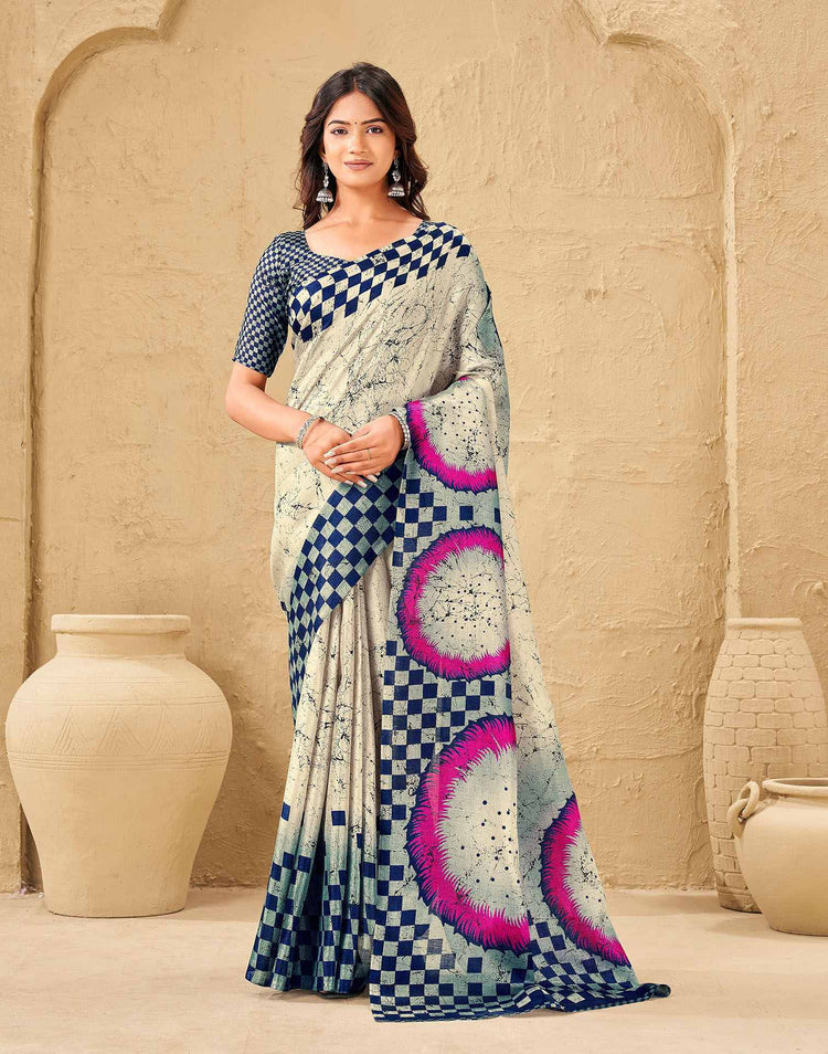 Beige Khadi Printed Saree