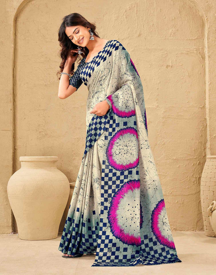 Beige Khadi Printed Saree