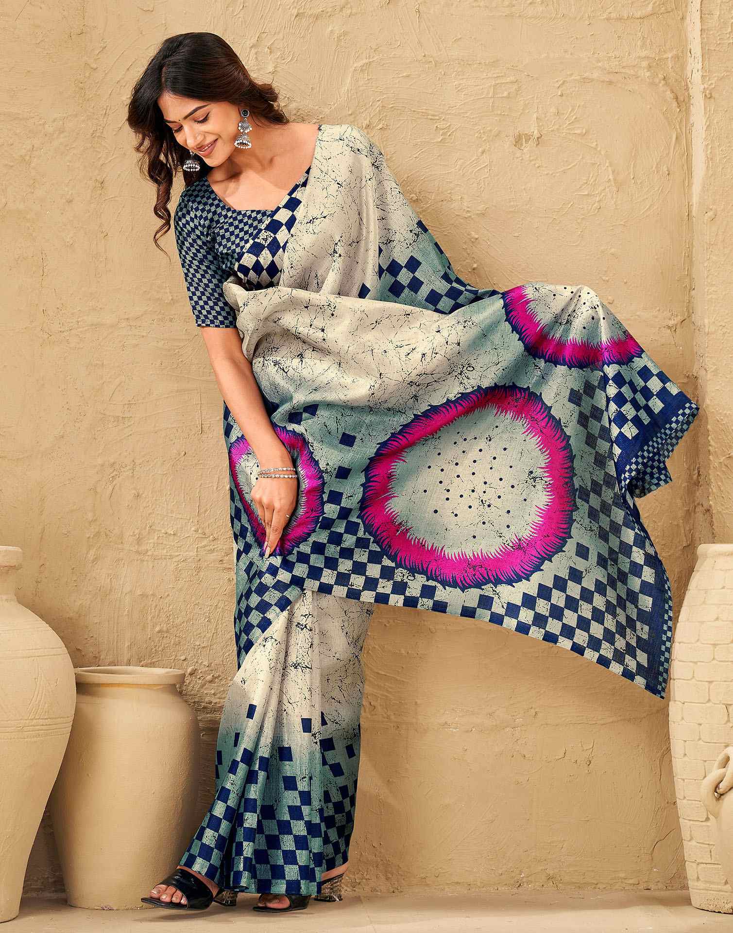 Beige Khadi Printed Saree