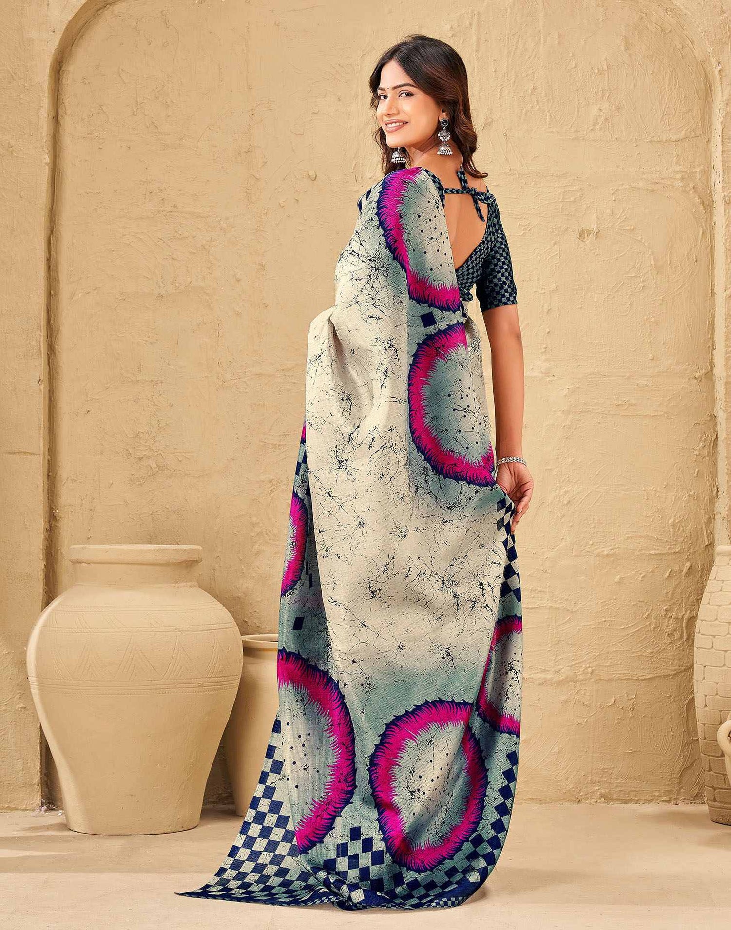 Beige Khadi Printed Saree
