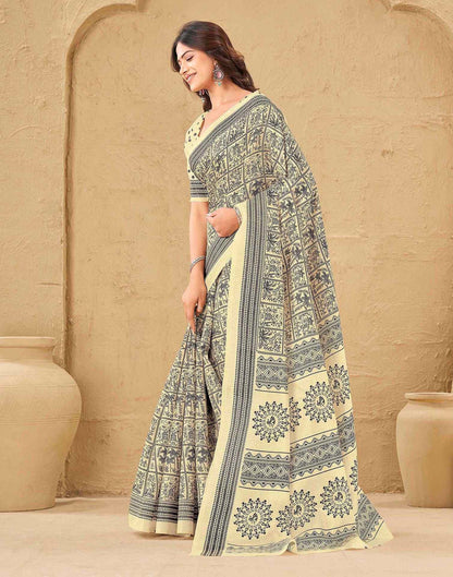 Beige Khadi Printed Saree