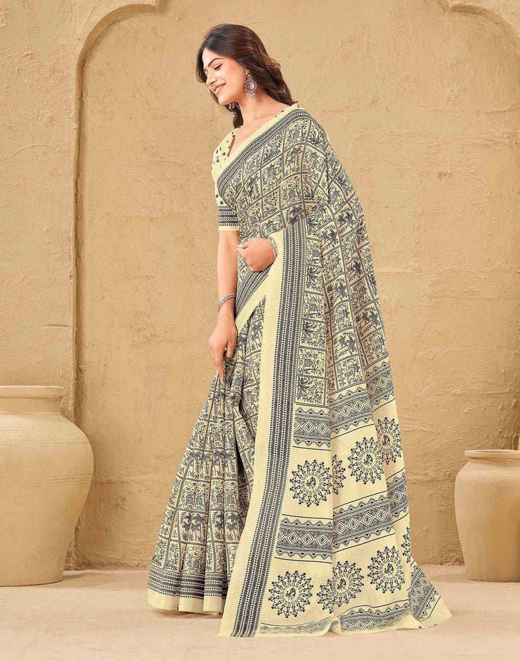 Beige Khadi Printed Saree