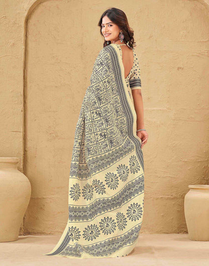 Beige Khadi Printed Saree