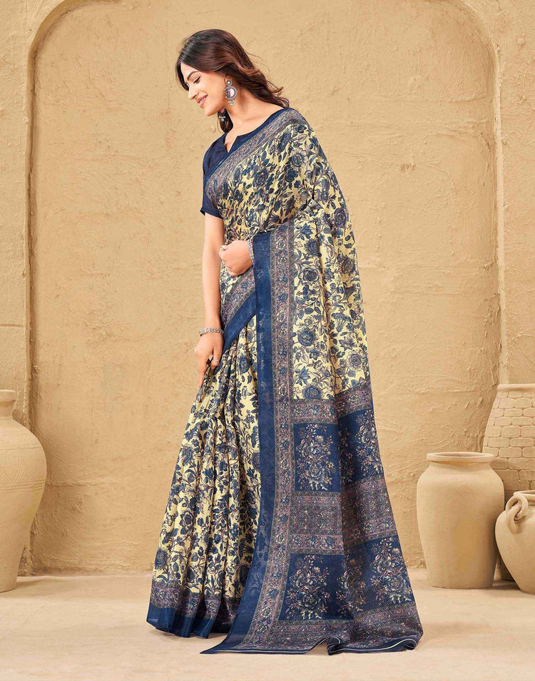 Dark Beige Khadi Floral Printed Saree