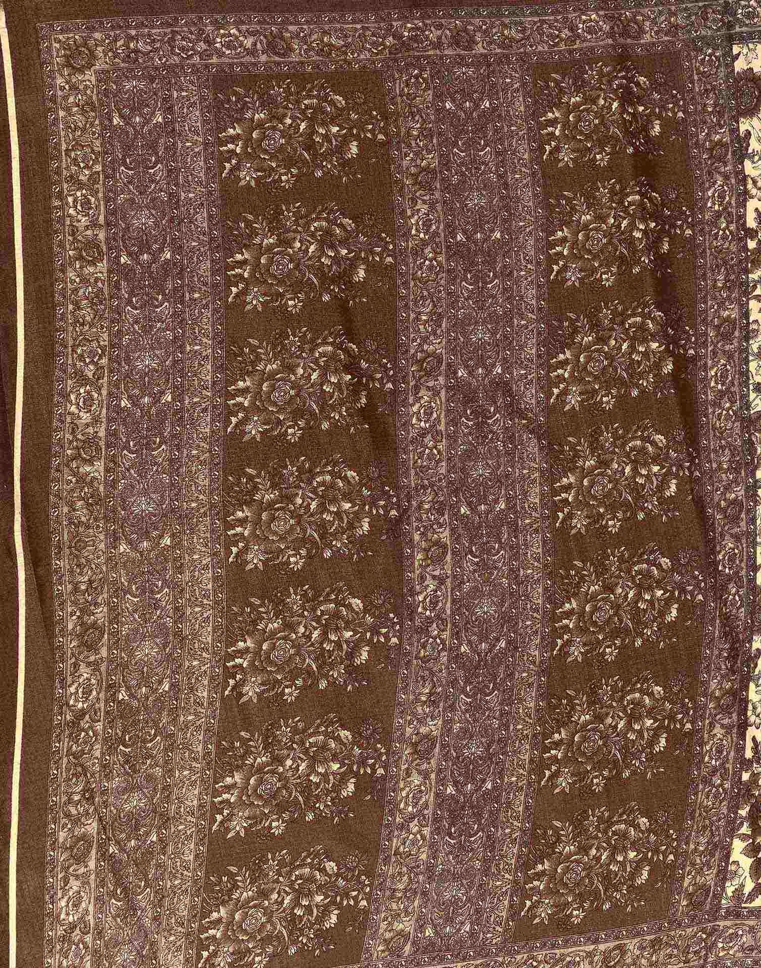 Beige Khadi Floral Printed Saree