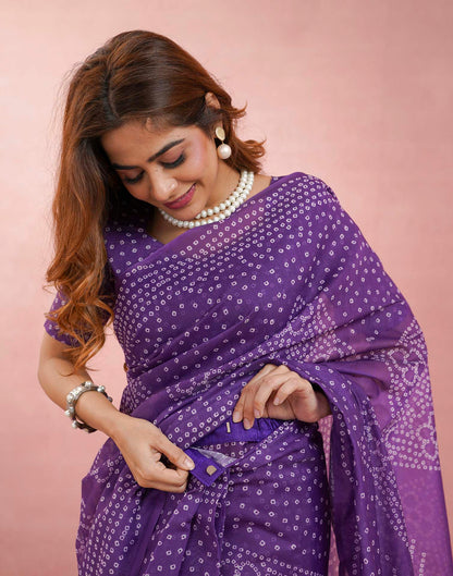 Ready To Wear Purple Linen Printed Saree