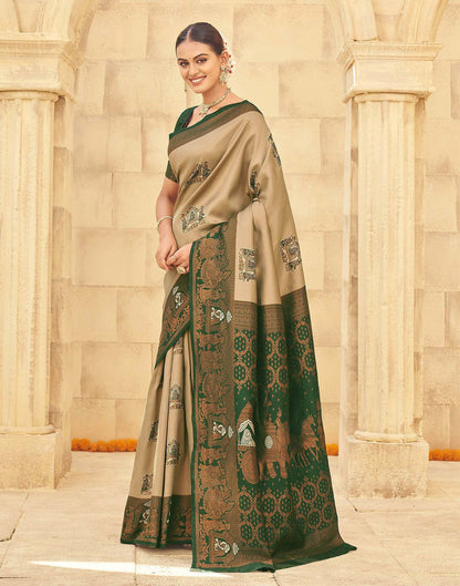Beige Silk Woven Kanjivaram Saree