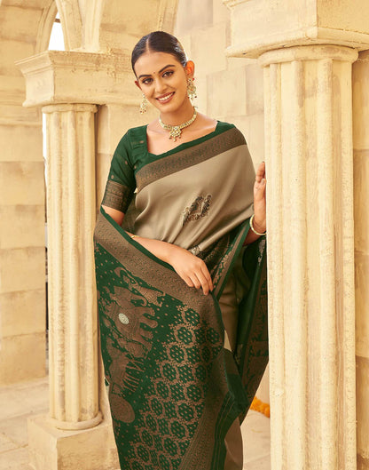 Beige Silk Woven Kanjivaram Saree
