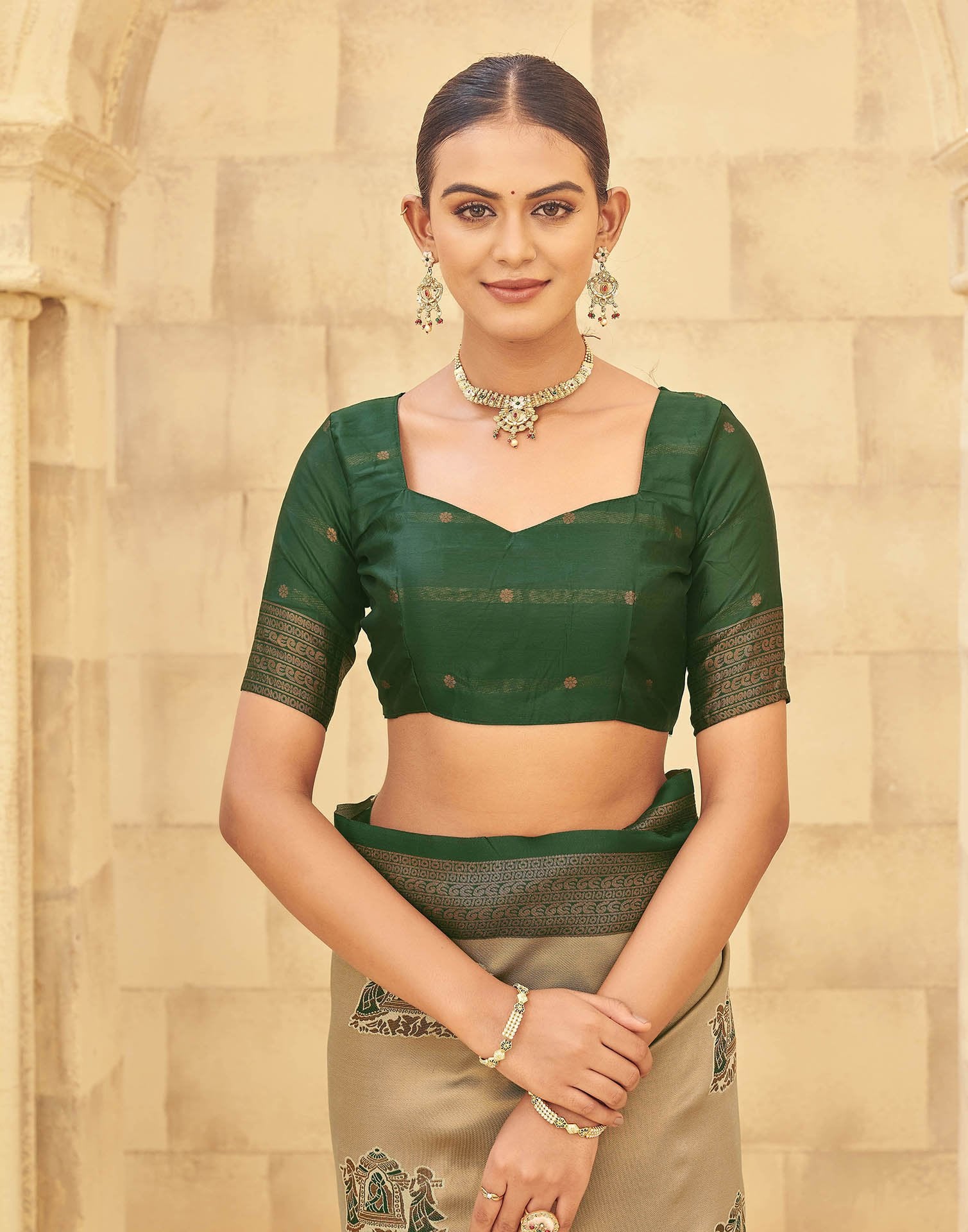 Beige Silk Woven Kanjivaram Saree