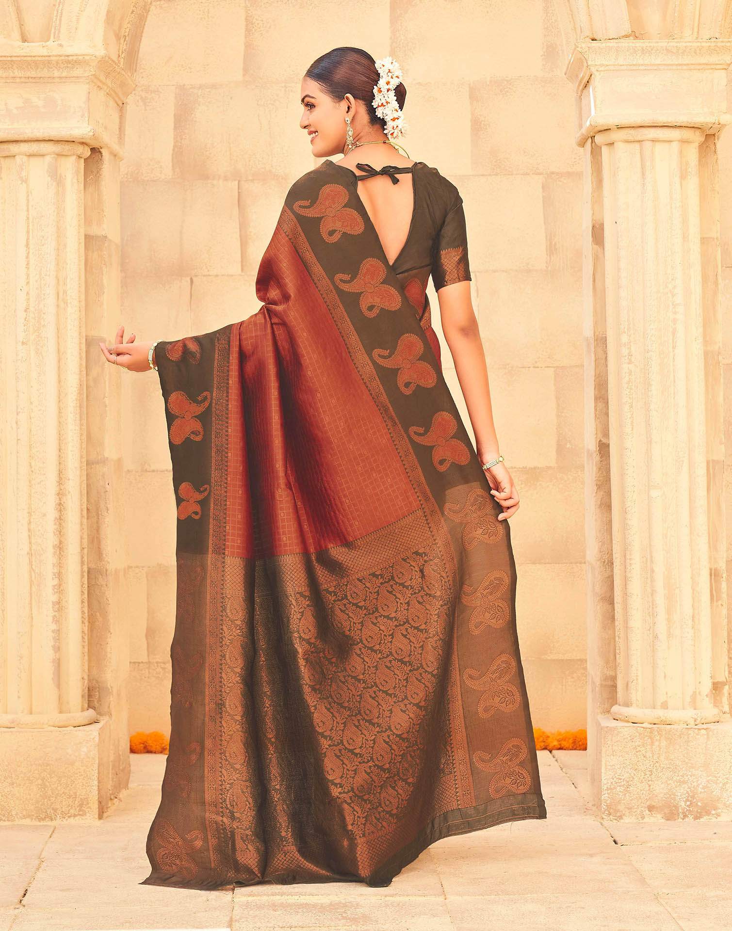 Dark Orange Silk Woven Banarasi Saree