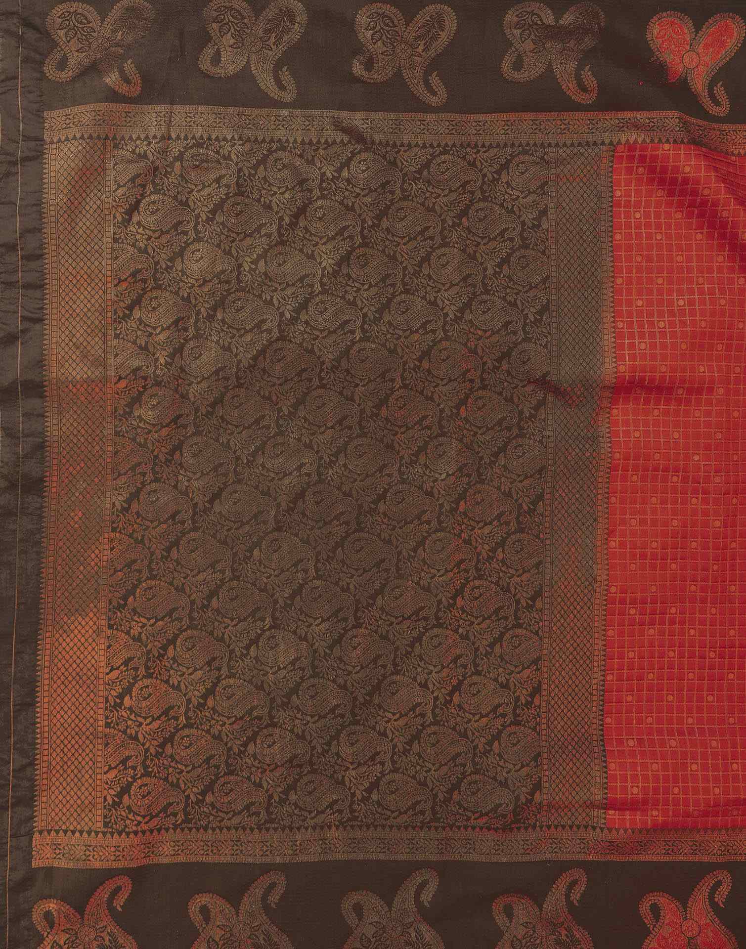 Dark Orange Silk Woven Banarasi Saree