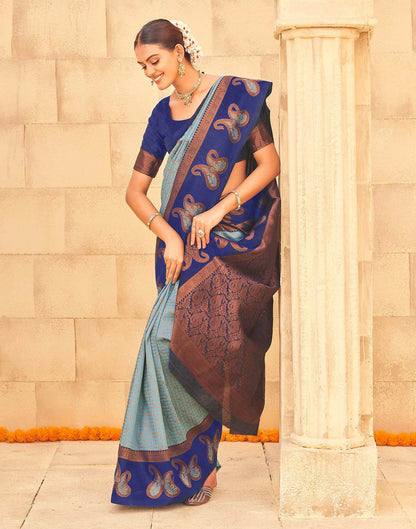 Aqua Blue Silk Woven Banarasi Saree