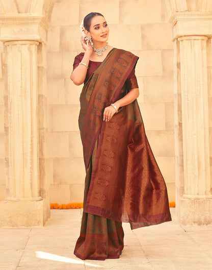 Olive Green Silk Woven Kanjivaram Saree