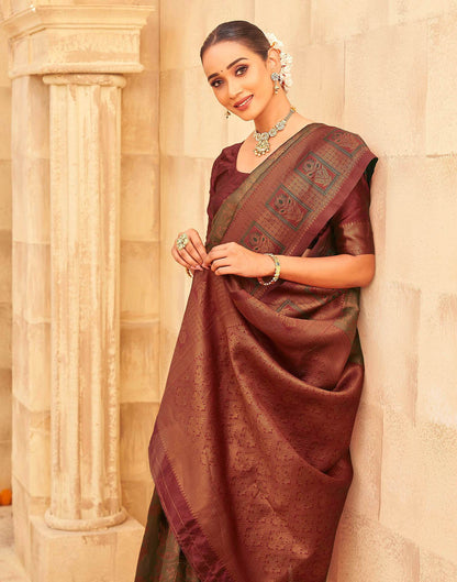 Olive Green Silk Woven Kanjivaram Saree