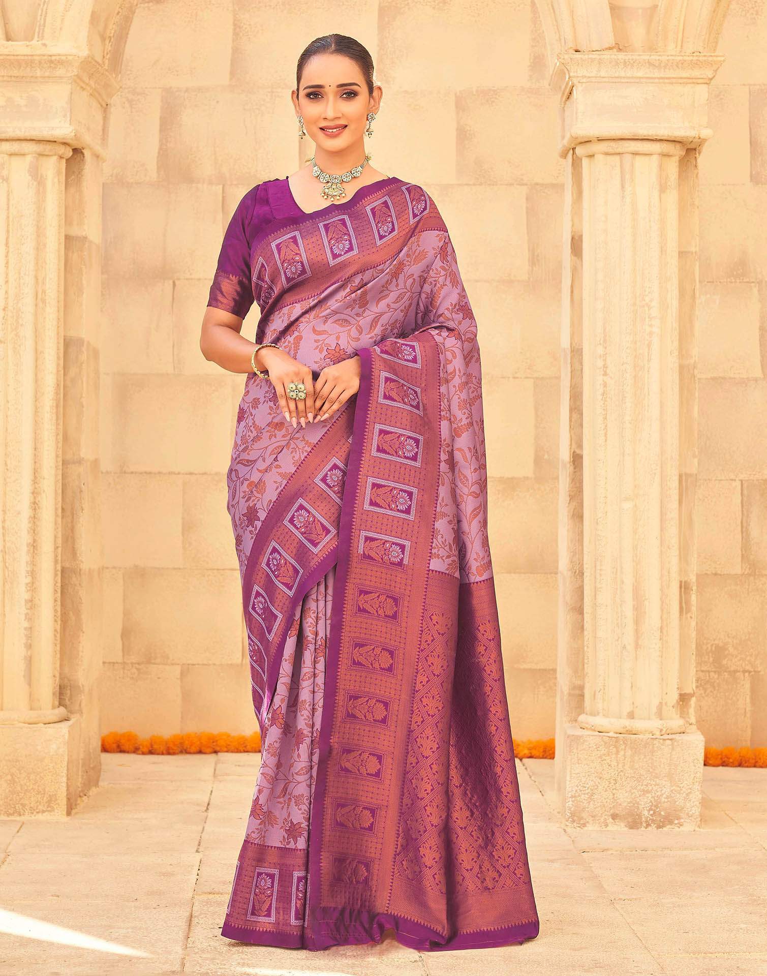 Mauve Silk Woven Kanjivaram Saree