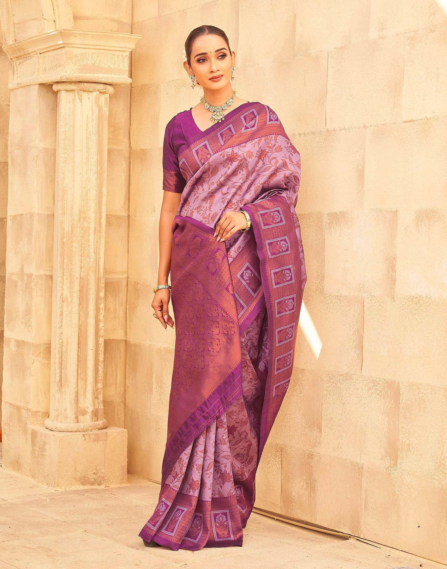 Mauve Silk Woven Kanjivaram Saree