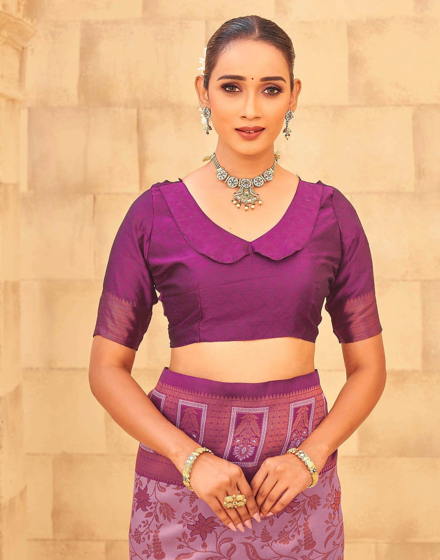 Mauve Silk Woven Kanjivaram Saree