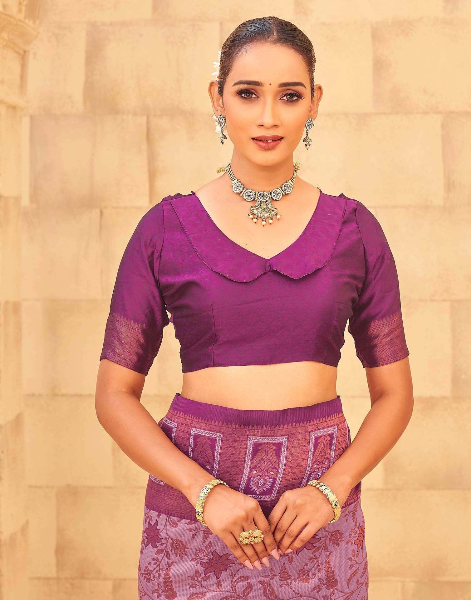 Mauve Silk Woven Kanjivaram Saree