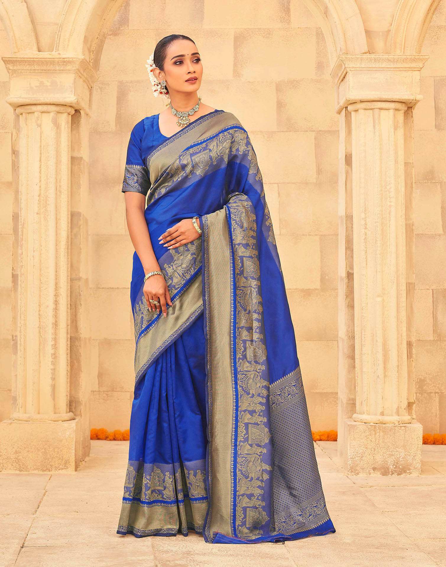 Royal Blue Silk Woven Kanjivaram Saree