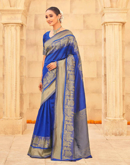 Royal Blue Silk Woven Kanjivaram Saree