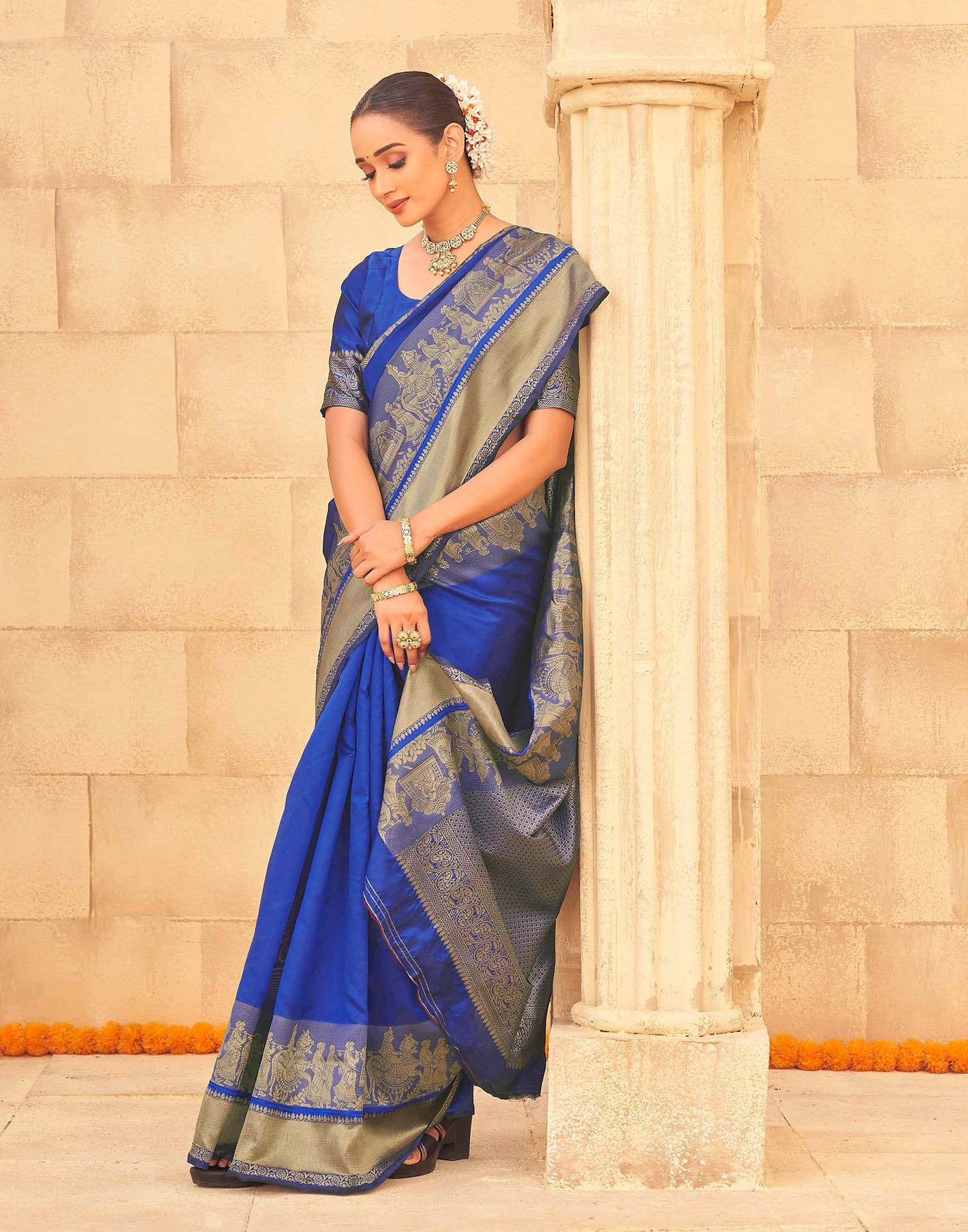Royal Blue Silk Woven Kanjivaram Saree