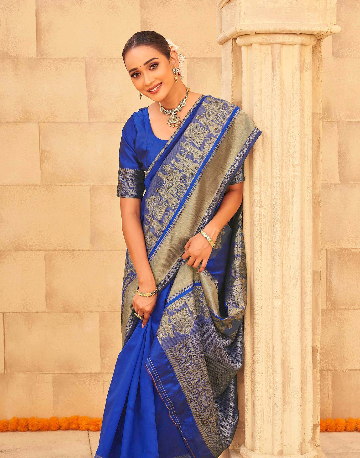 Royal Blue Silk Woven Kanjivaram Saree