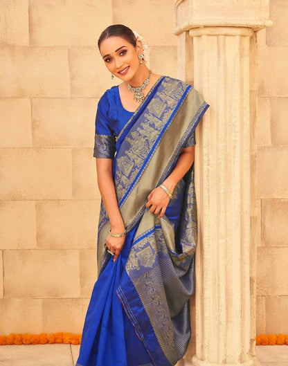 Royal Blue Silk Woven Kanjivaram Saree