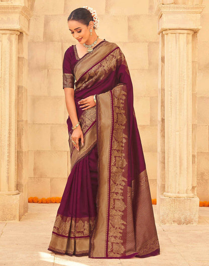 Dark Magenta Silk Woven Kanjivaram Saree
