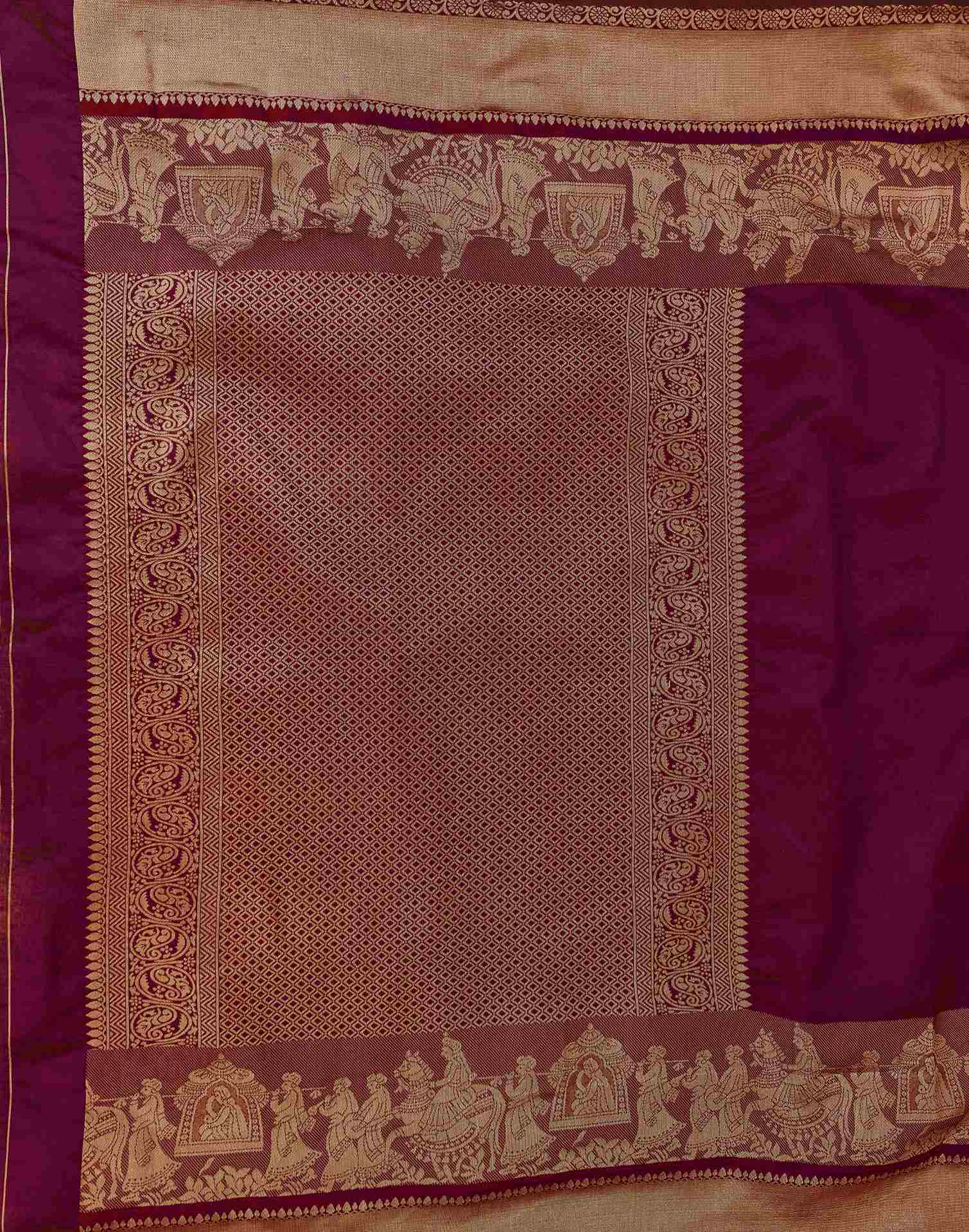 Dark Magenta Silk Woven Kanjivaram Saree