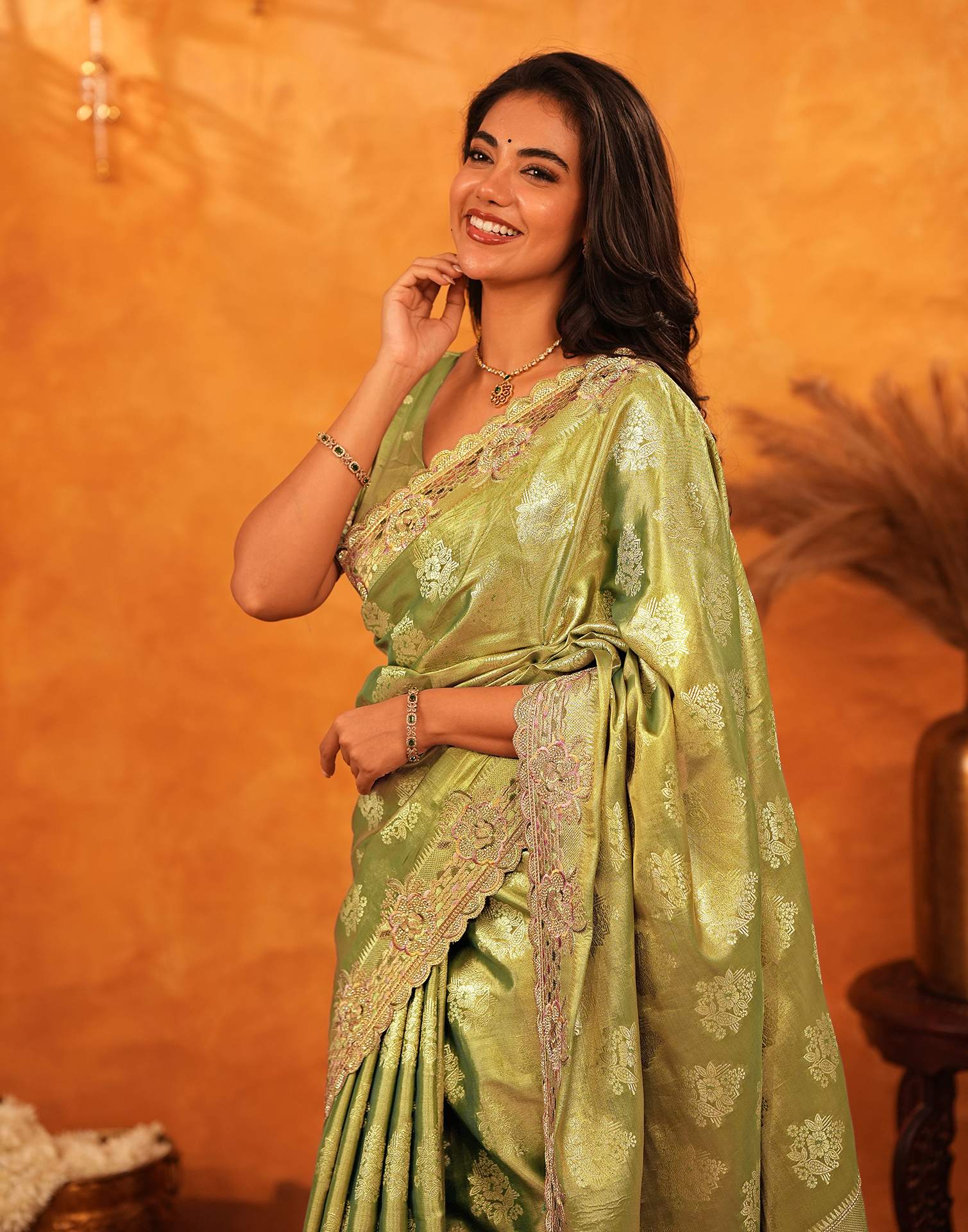 Pista Green Silk Woven Embroidery Stone Work Embellished Saree