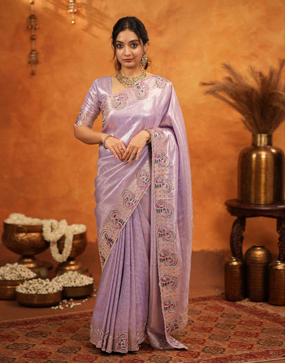 Lavender Silk Woven Embroidery Stone Work Embellished Saree