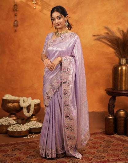 Lavender Silk Woven Embroidery Stone Work Embellished Saree