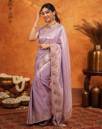 Lavender Silk Woven Embroidery Stone Work Embellished Saree