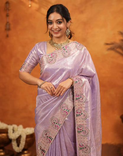 Lavender Silk Woven Embroidery Stone Work Embellished Saree